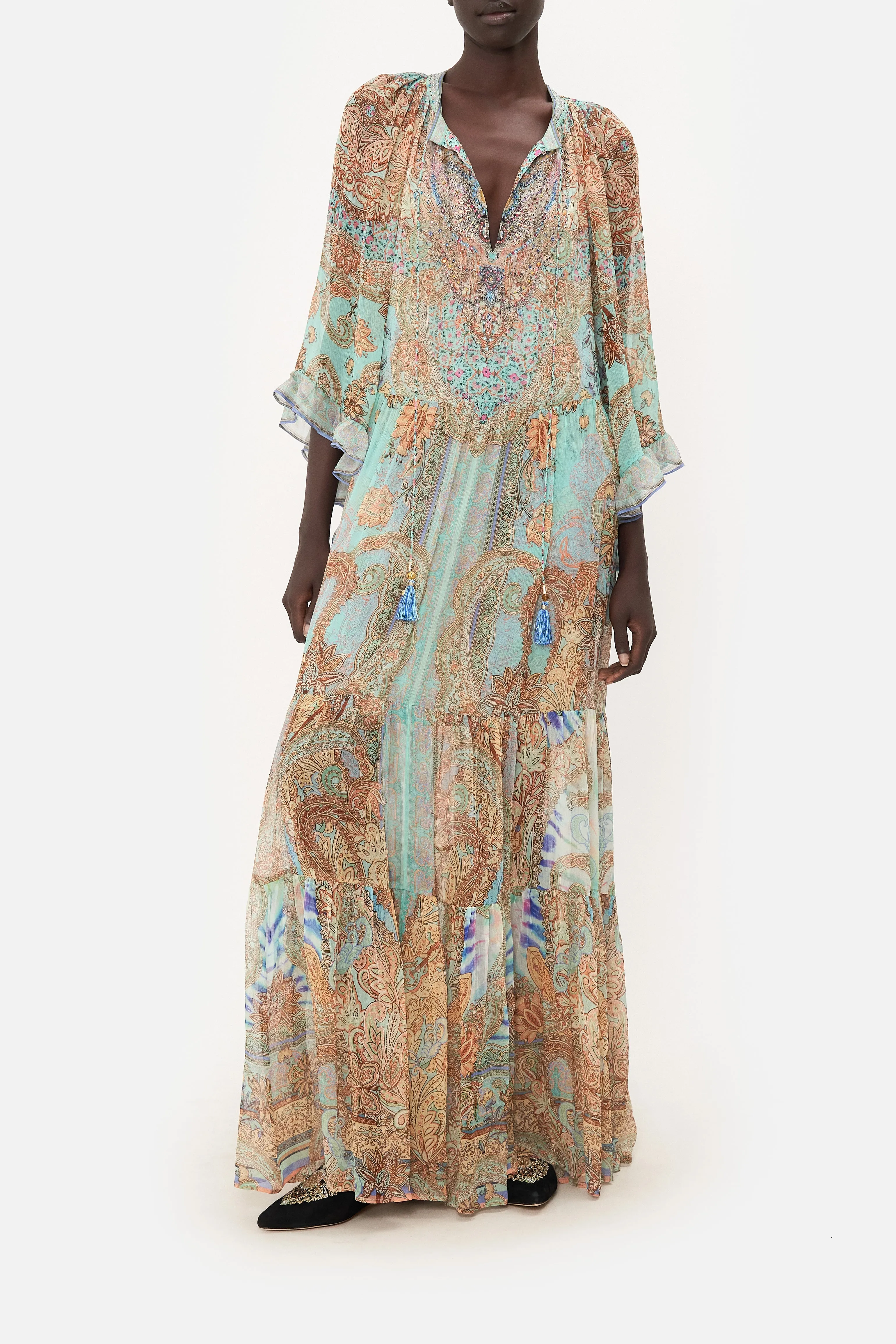 WIDE SLEEVE GATHERED DRESS MAKE LOVE NOT WAR sold by Camilla