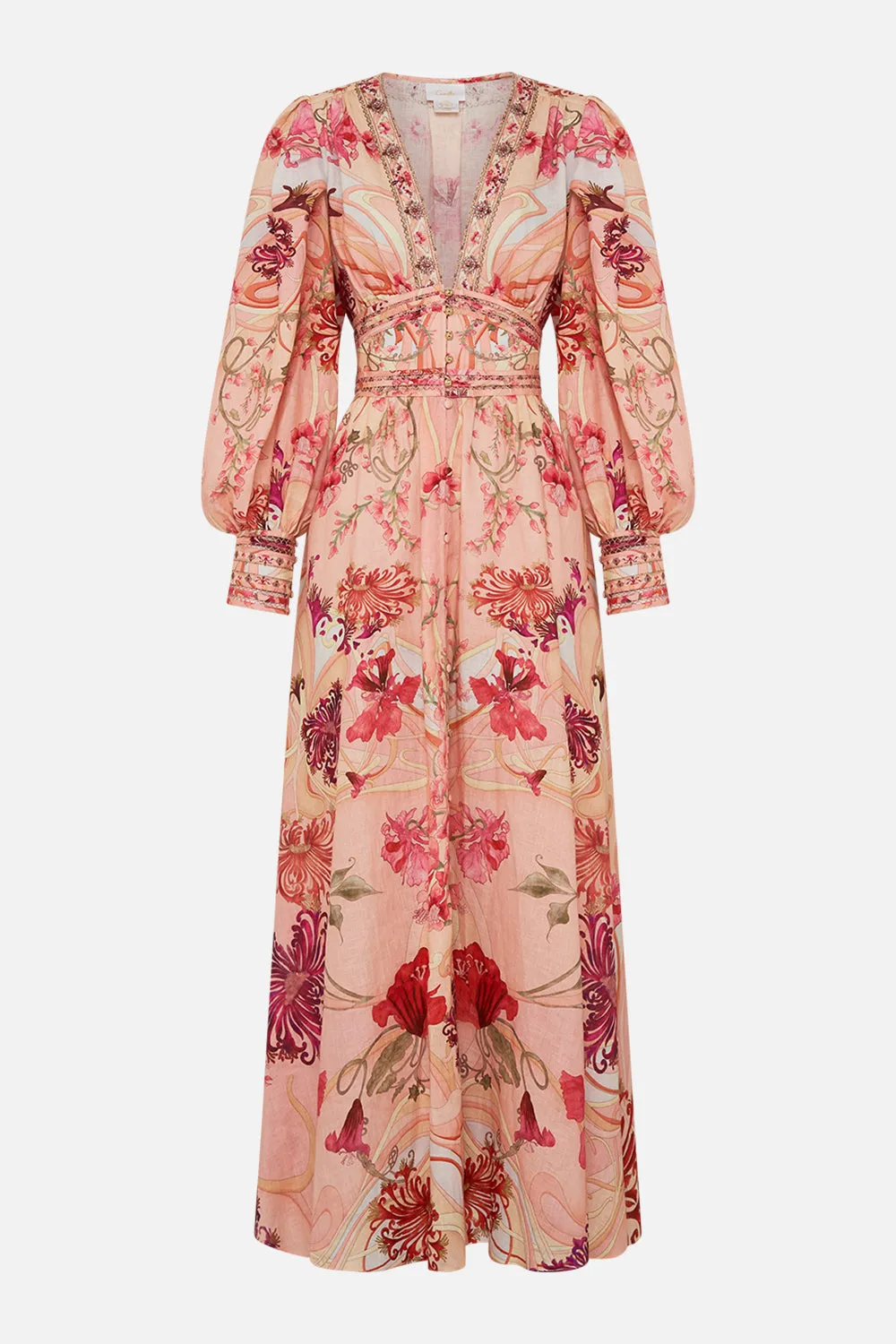 SHAPED WAISTBAND DRESS WITH GATHERED SLEEVES BLOSSOMS AND BRUSHSTROKES sold by Camilla product image thumbnail 3