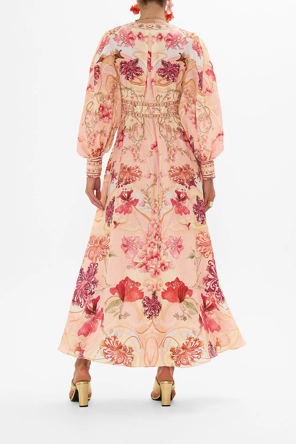 SHAPED WAISTBAND DRESS WITH GATHERED SLEEVES BLOSSOMS AND BRUSHSTROKES sold by Camilla product image thumbnail 2