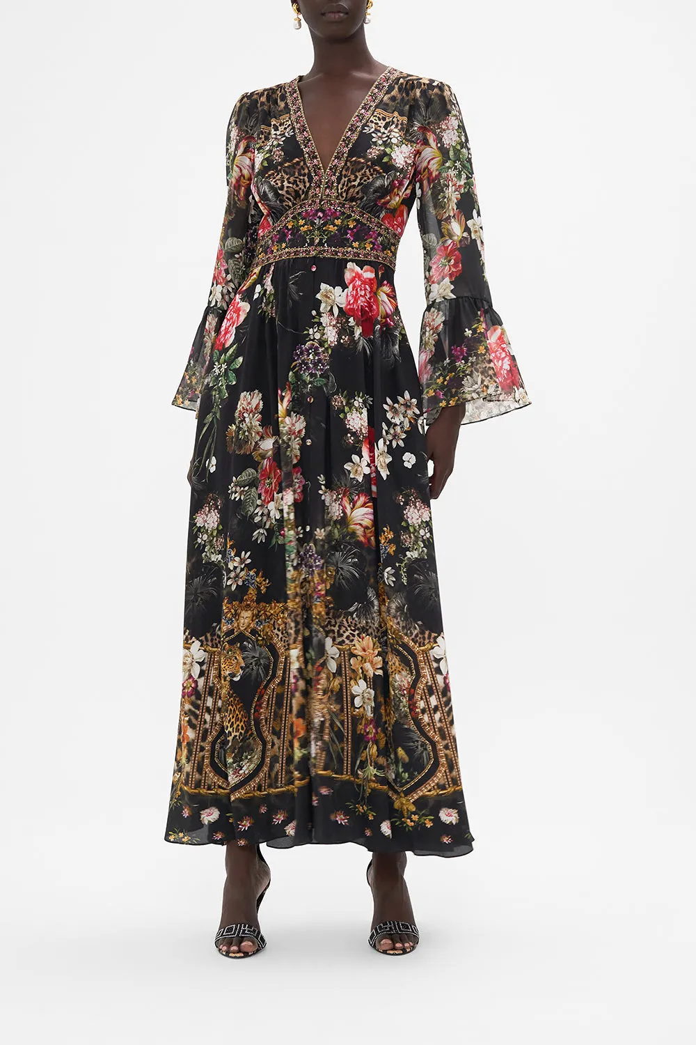 SHAPED WAISTBAND DRESS WITH RUFFLE FRILL SLEEVES A NIGHT AT THE OPERA sold by Camilla