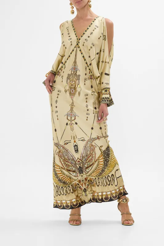 PLUNGE NECK DRAPED SHOULDER DRESS GATEWAY TO THE AFTERLIFE sold by Camilla