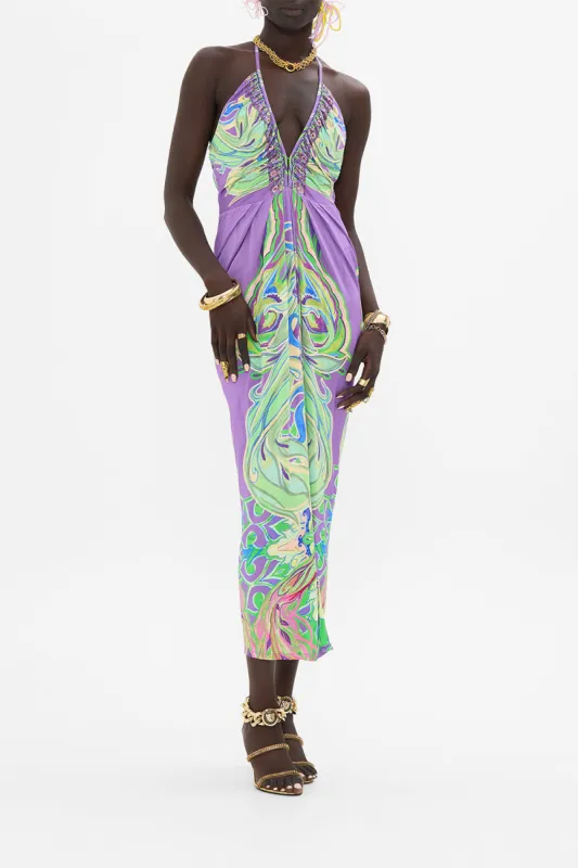 V NECK GATHERED JERSEY DRESS AMSTERDAM JEWEL made by Camilla