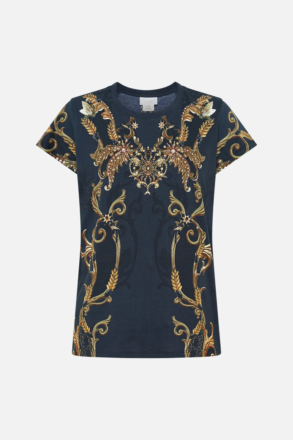 ORGANIC COTTON SLIM FIT TEE – GOLD/NAVY MOONLIGHT MELODIES sold by Camilla product image thumbnail 3