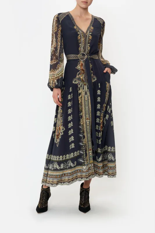 V NECK DRESS WITH BELT ITS ALL OVER TORERO sold by Camilla