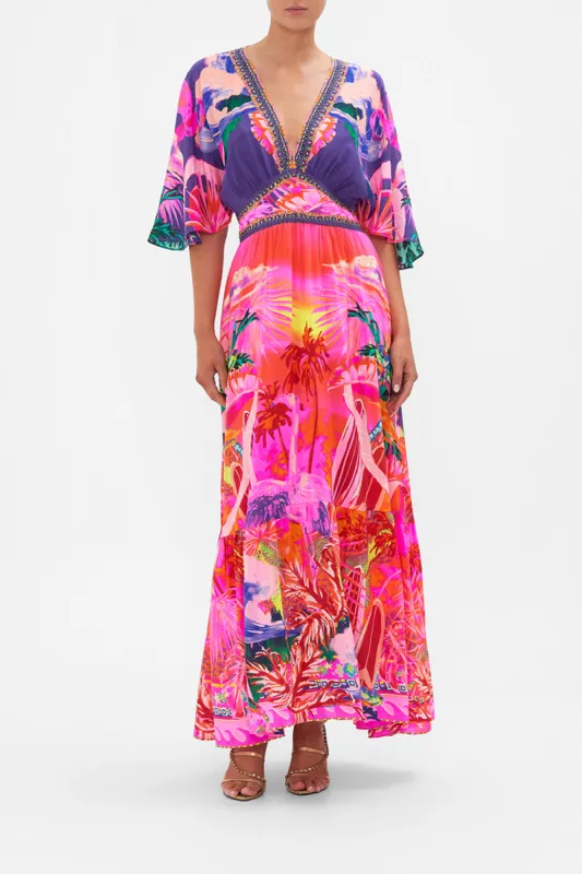 WAISTED DRESS WITH HEM RUFFLE FLIGHT OF THE FLAMINGO sold by Camilla