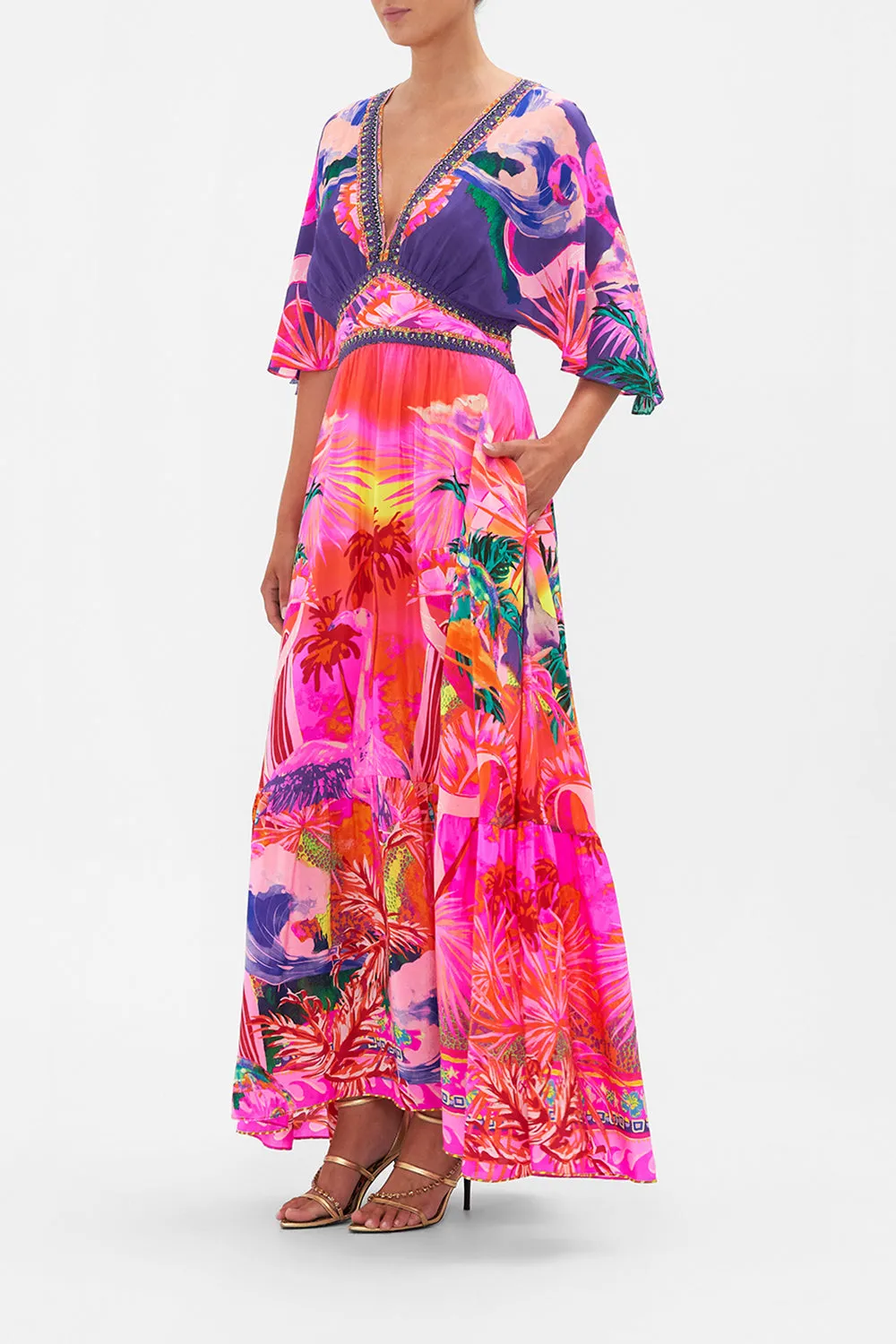 WAISTED DRESS WITH HEM RUFFLE FLIGHT OF THE FLAMINGO sold by Camilla product image thumbnail 3