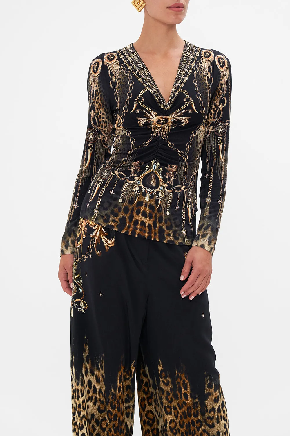 RUCHED LONG SLEEVE JERSEY TOP JUNGLE DREAMING sold by Camilla product image thumbnail 4