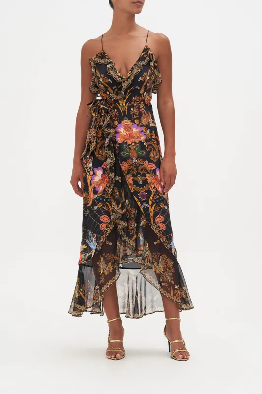 LONG WRAP DRESS WITH FRILL TO CATCH A SPIDER sold by Camilla