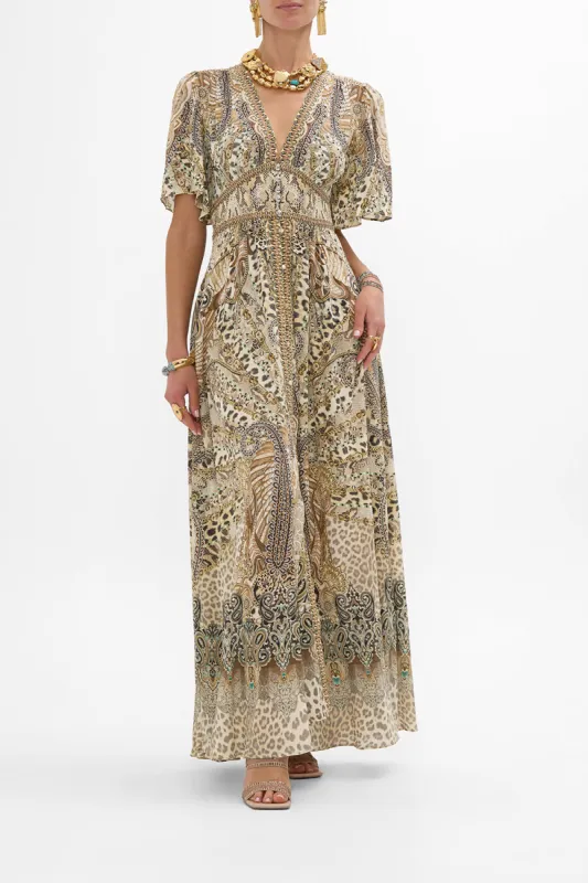 SHAPED WAISTBAND DRESS WITH FLUTTER SLEEVES THE THRONE ROOM sold by Camilla