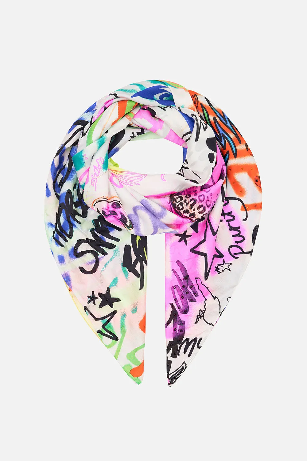 LARGE SQUARE SCARF GRAFFITI THE WORLD sold by Camilla