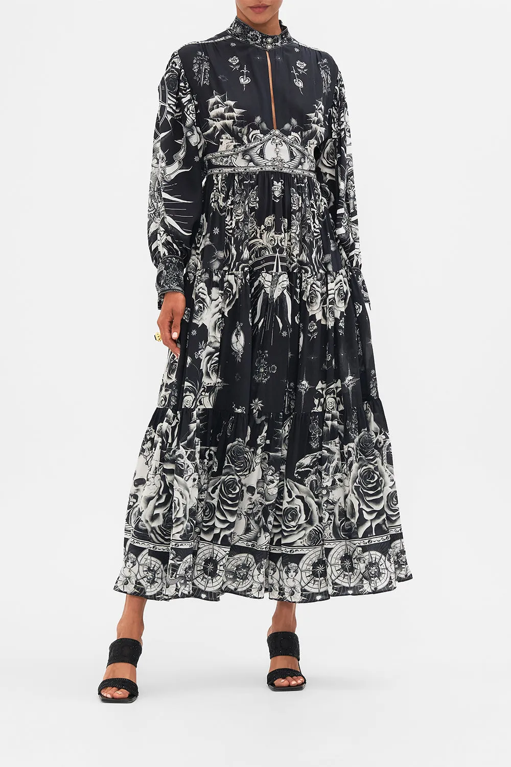 SHAPED WAISTBAND DRESS WITH TIERED SKIRT TALES OF TATTOO sold by Camilla