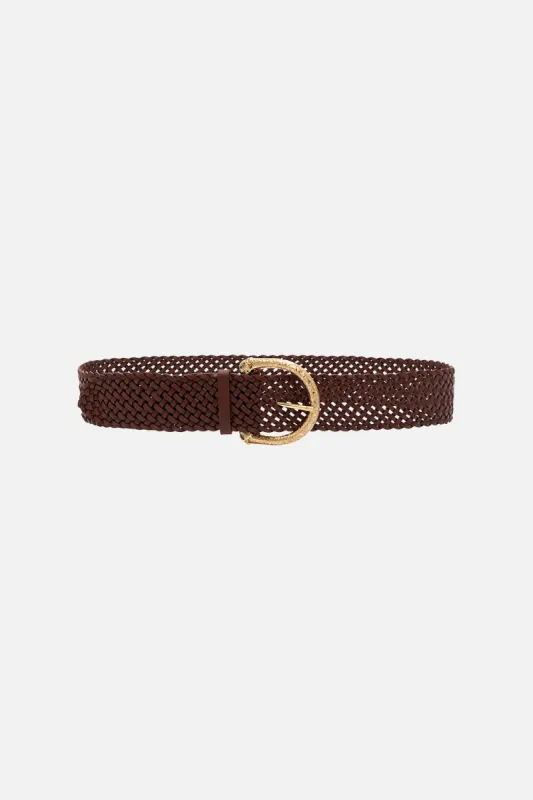 BRAIDED LEOPARD BUCKLE BELT TAN sold by Camilla