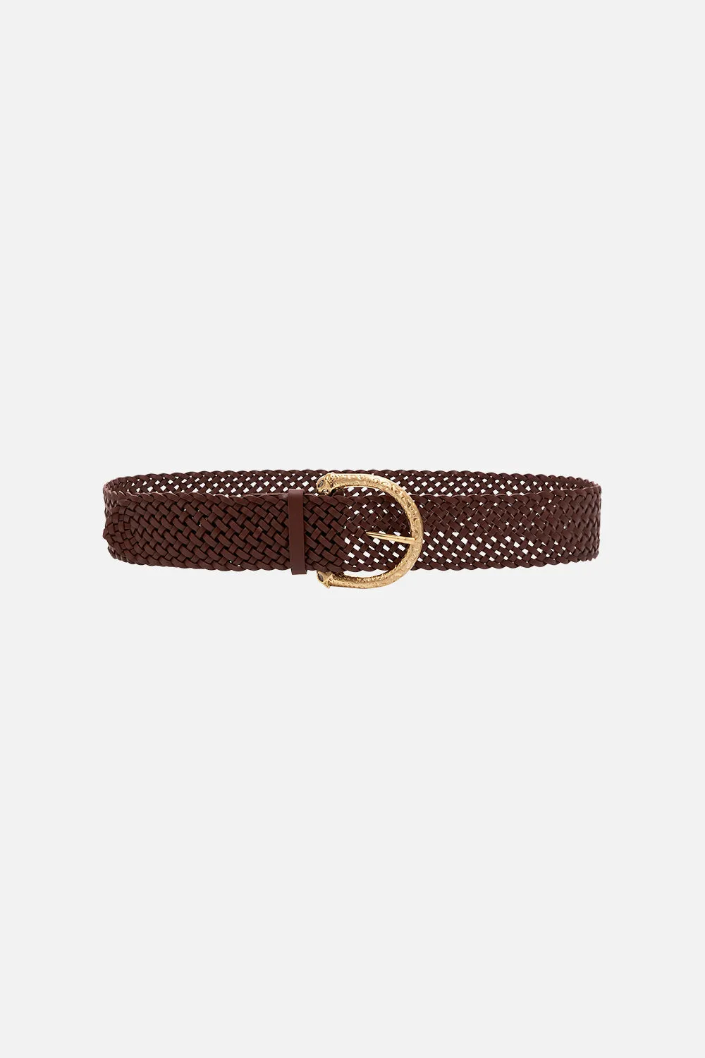BRAIDED LEOPARD BUCKLE BELT TAN sold by Camilla