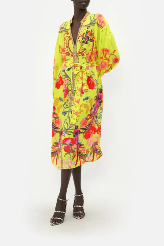 BLOUSON SLEEVE MIDI DRESS PEACOCK PROUD made by Camilla