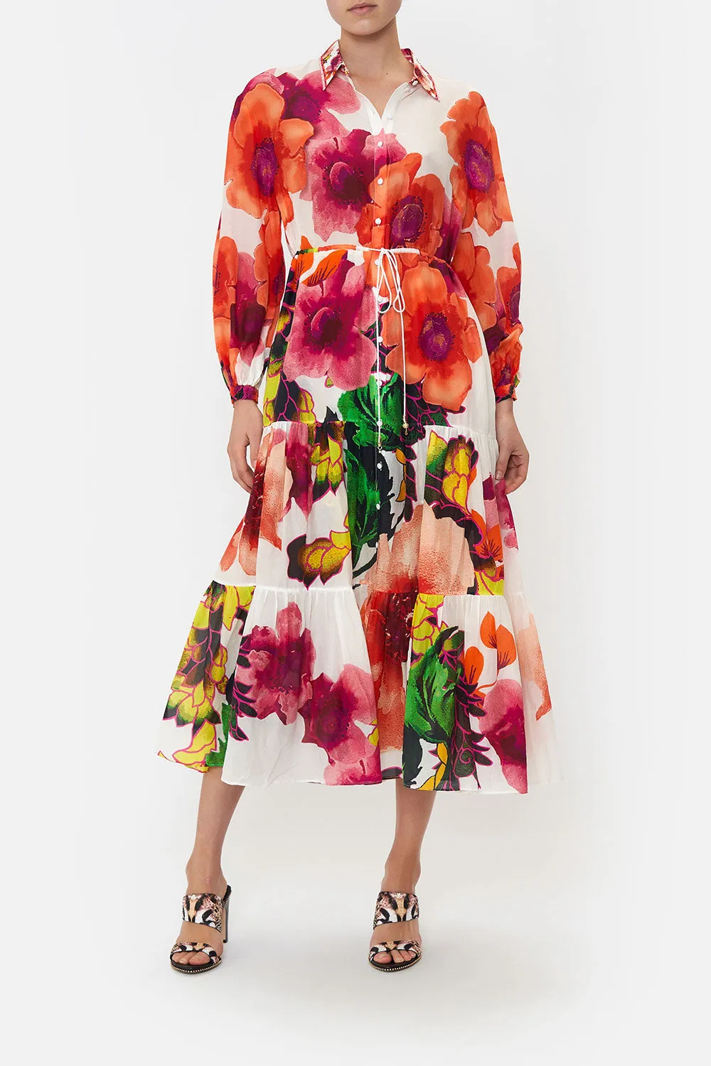 TIERED LONG SHIRT DRESS PRETTY AS A POPPY sold by Camilla