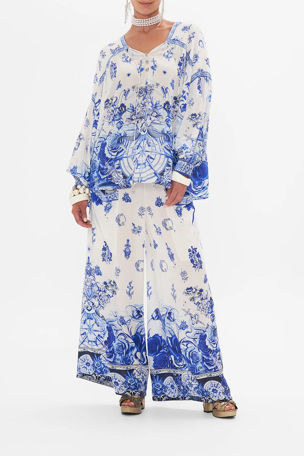 BLOUSON BLOUSE WITH NECK TIE IMMORTAL INK sold by Camilla