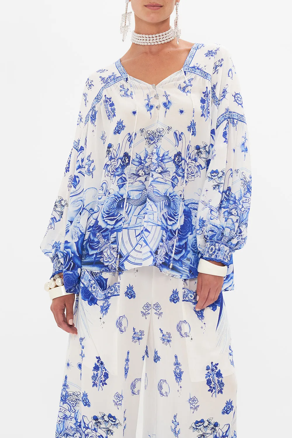 BLOUSON BLOUSE WITH NECK TIE IMMORTAL INK sold by Camilla product image thumbnail 5