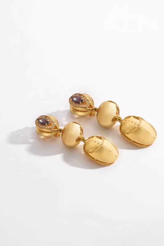 COSMIC CARTOUCHE SCARAB EARRINGS GOLD sold by Camilla