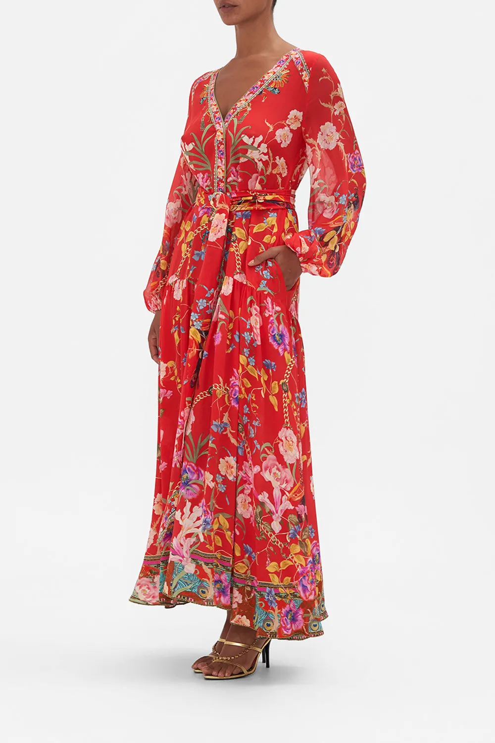 V NECK DRESS WITH BELT RUFFLE SOME FEATHERS sold by Camilla product image thumbnail 4