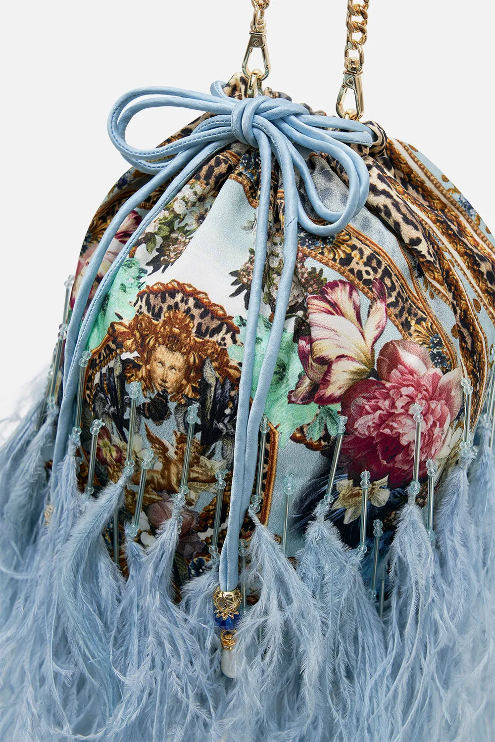 ROUND DRAWSTRING POUCH WITH FEATHERS LETTERS TO LEO sold by Camilla product image thumbnail 3