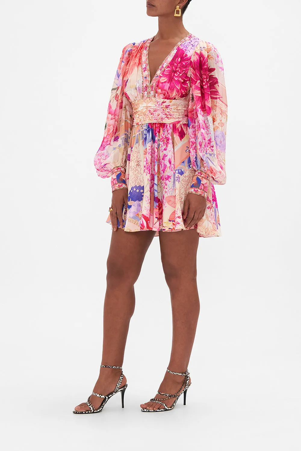 SHORT DRESS WITH BLOUSON SLEEVE ROSE BED RENDEZVOUS sold by Camilla product image thumbnail 4