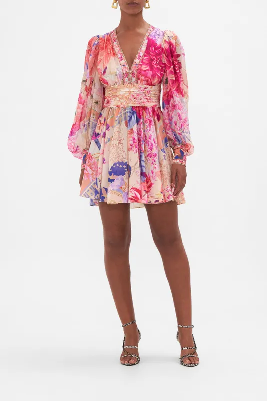 SHORT DRESS WITH BLOUSON SLEEVE ROSE BED RENDEZVOUS sold by Camilla