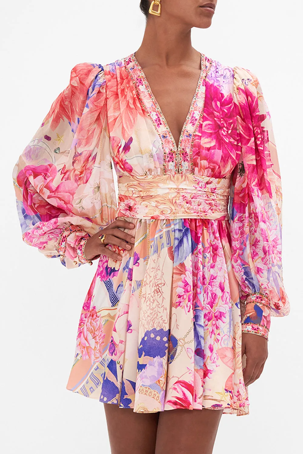 SHORT DRESS WITH BLOUSON SLEEVE ROSE BED RENDEZVOUS sold by Camilla product image thumbnail 5