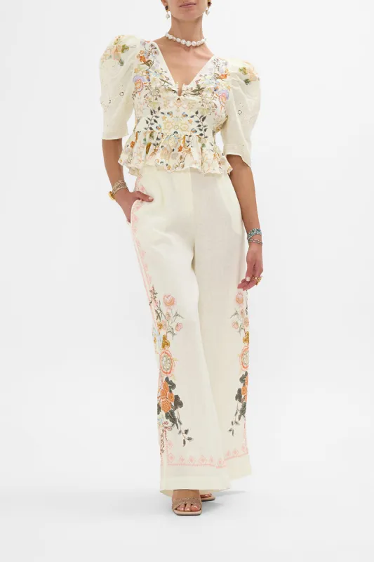 EMBROIDERED WIDE LEG WAISTED PANT IN HONOUR OF HEIRLOOMS sold by Camilla
