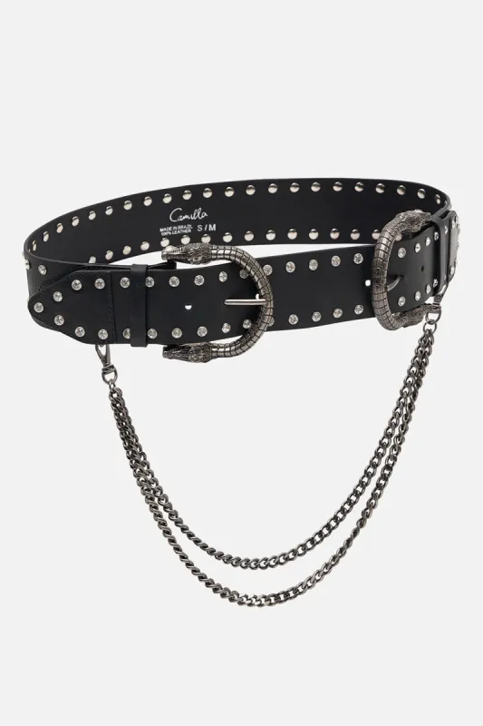 DOUBLE CROC LEATHER BELT SOLID BLACK sold by Camilla