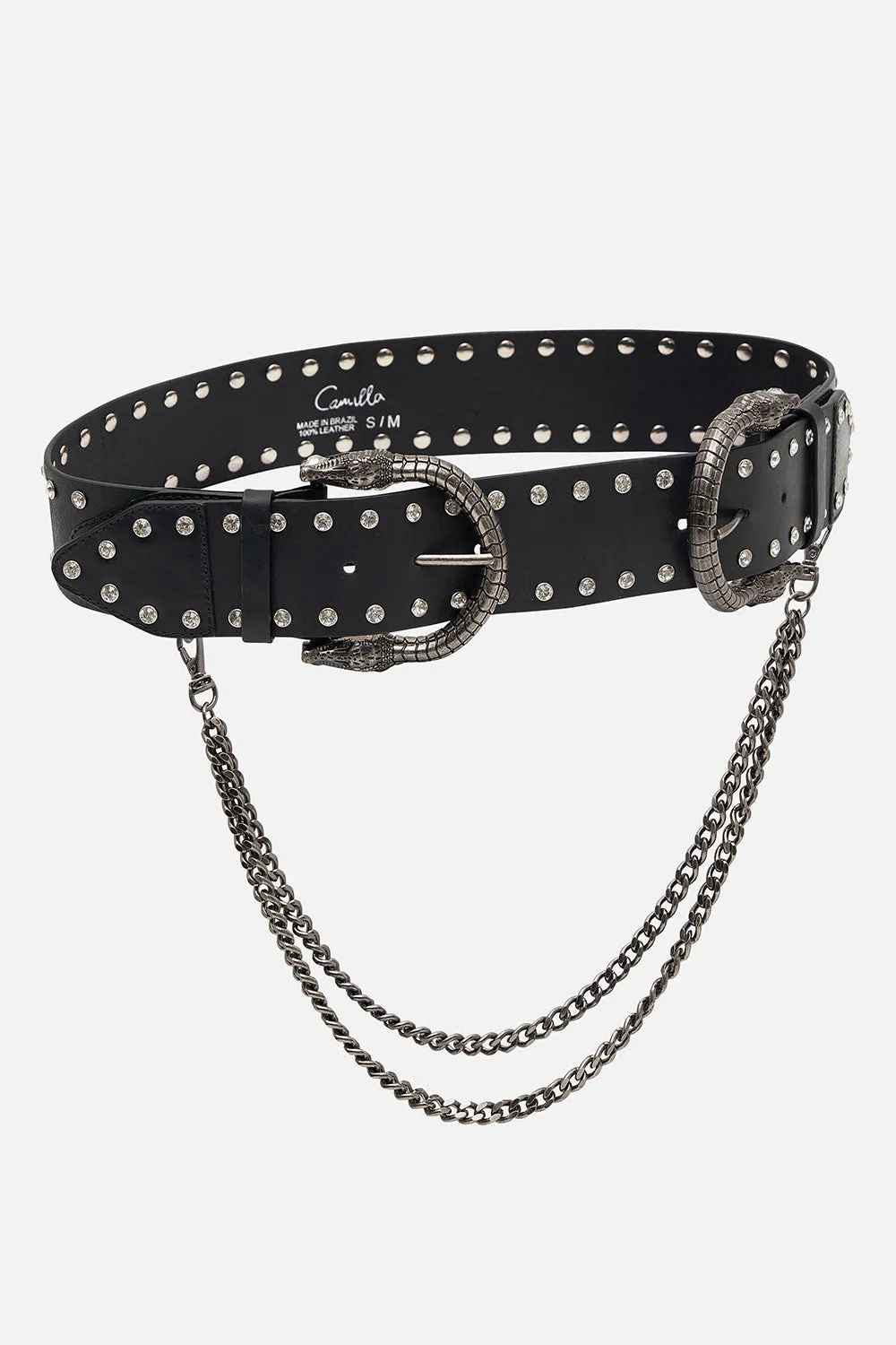 DOUBLE CROC LEATHER BELT SOLID BLACK sold by Camilla