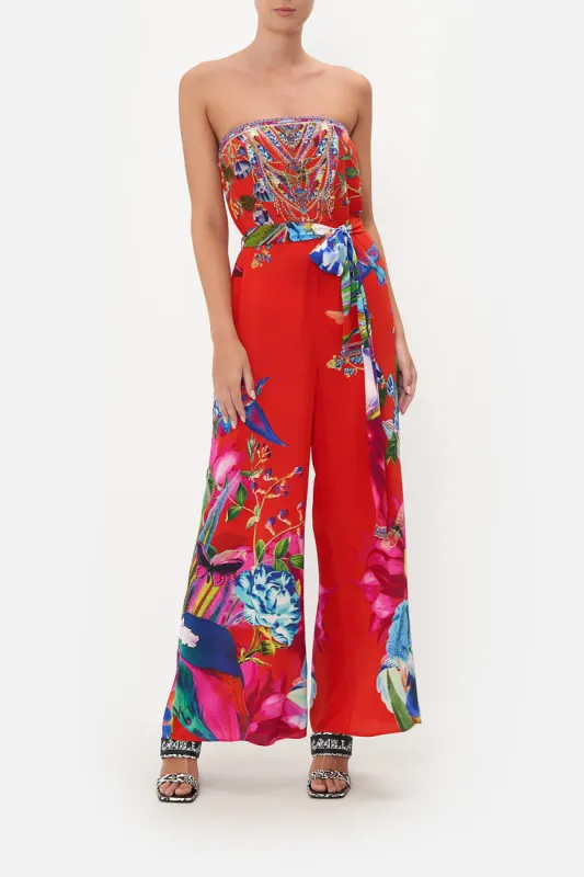 TIE WAIST STRAPLESS JUMPSUIT BIRDS OF A FEATHER sold by Camilla