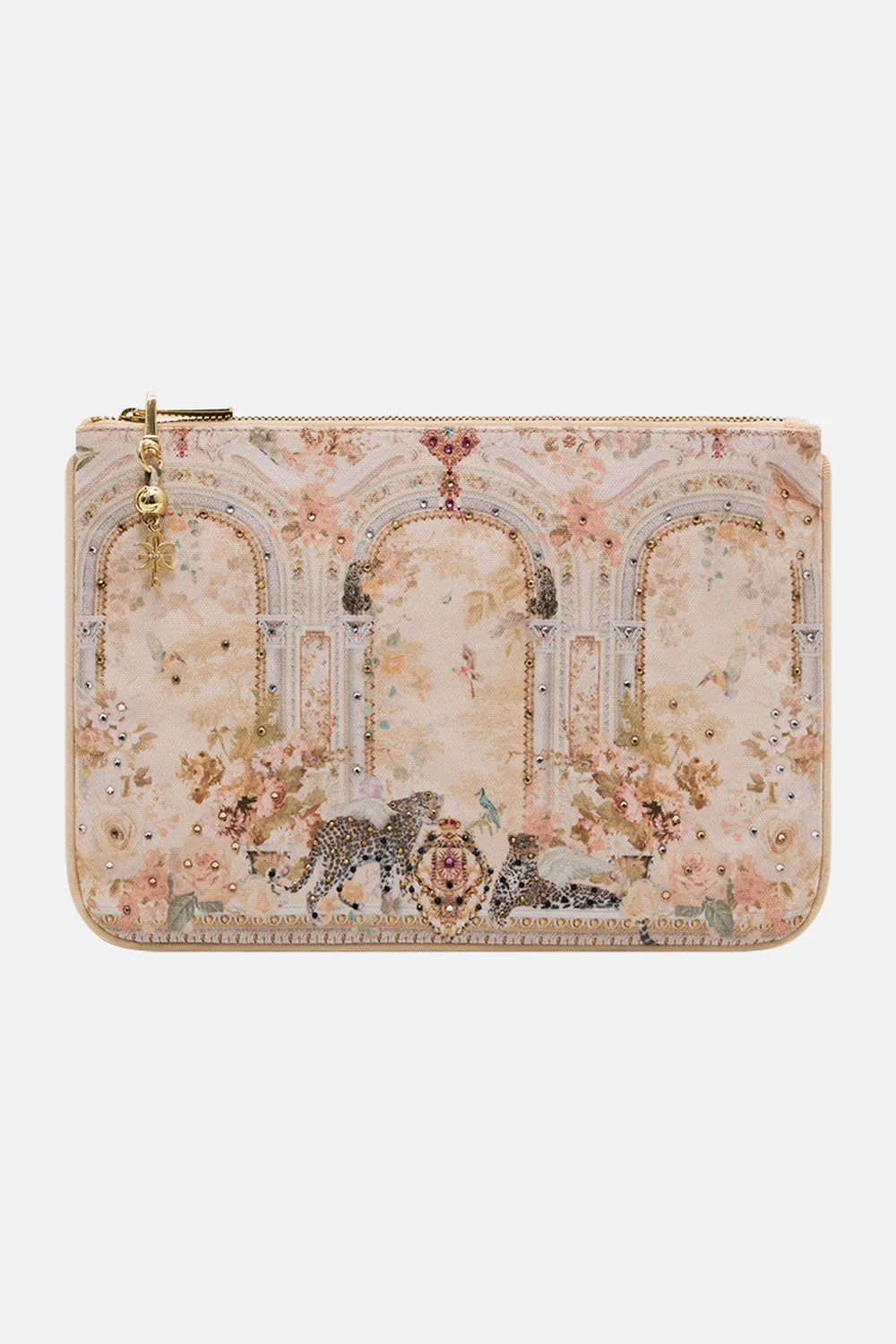 SMALL CANVAS CLUTCH ADORNED IN ANTIQUITY sold by Camilla