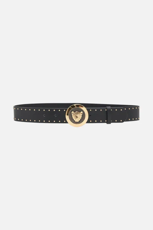 LEOPARD BUTTON BELT SOLID BLACK sold by Camilla