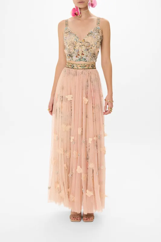 LONG TULLE SKIRT WITH 3D LACE & FLOWERS ROSE GARDEN REVOLUTION sold by Camilla