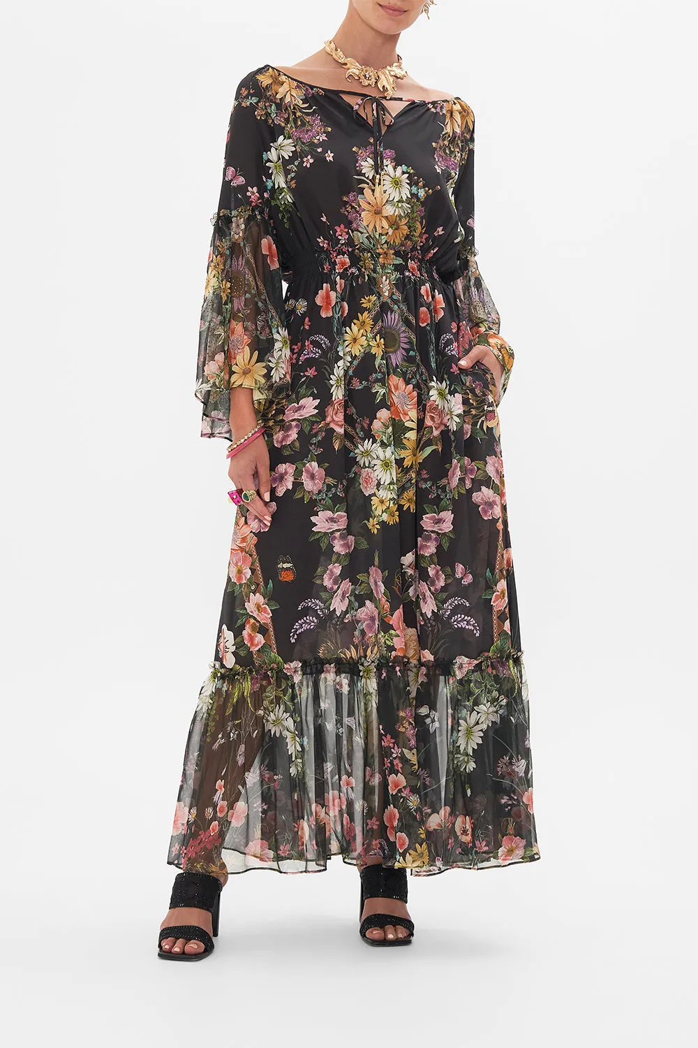 LONG DRESS WITH GATHERED BELL SLEEVE LETTERS FROM A VINEYARD sold by Camilla