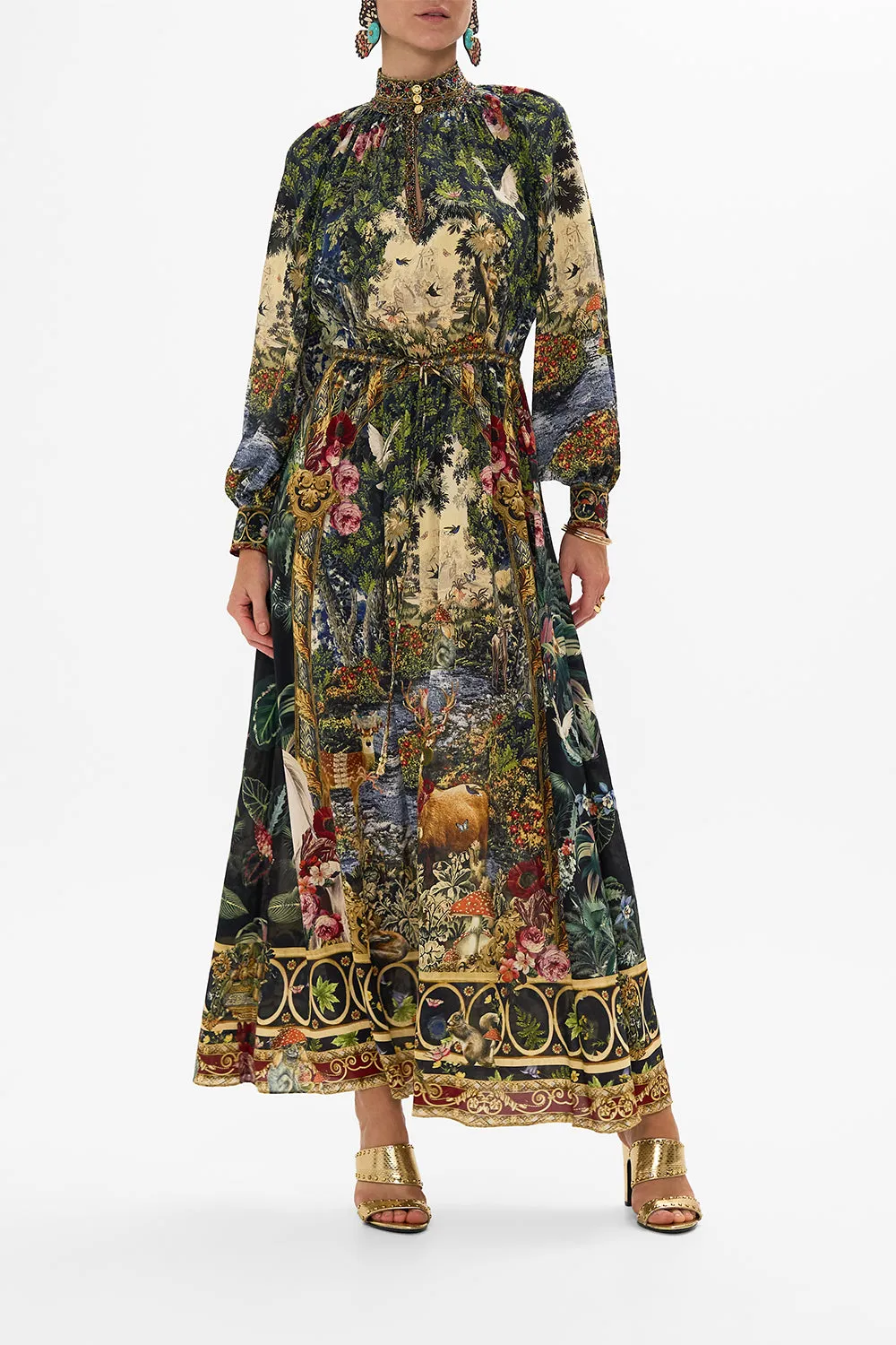 DRAWCORD WAIST LONG DRESS TAPESTRY TOTEMS sold by Camilla