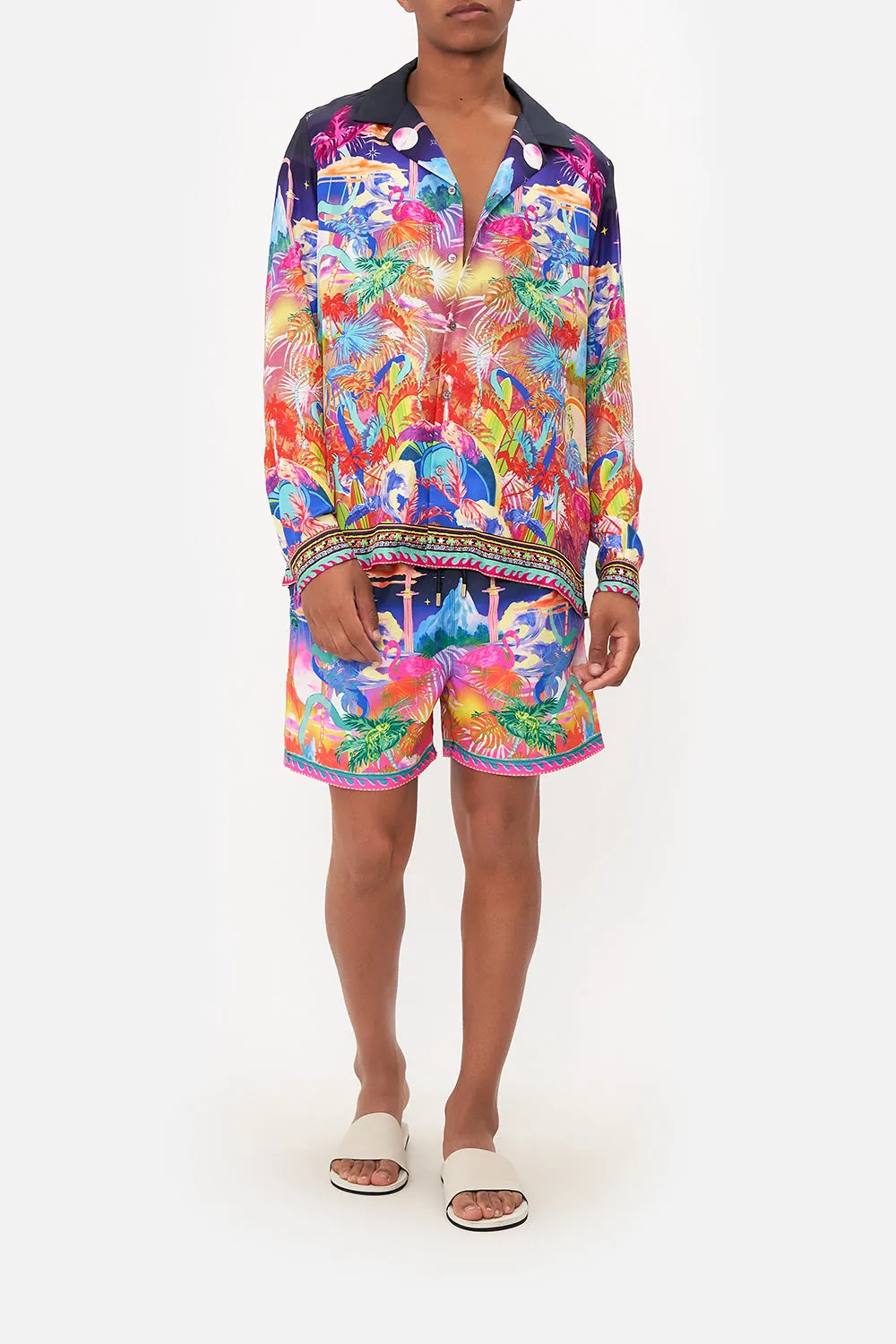 LONG SLEEVE CAMP COLLARED SHIRT FLIGHT OF THE FLAMINGO sold by Camilla