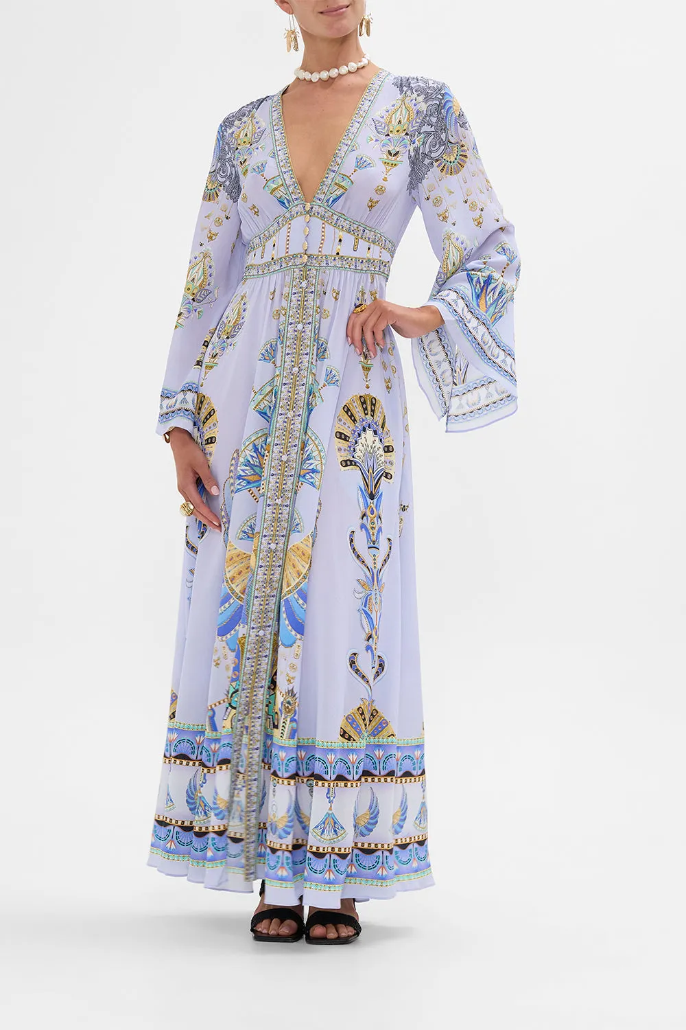 KIMONO SLEEVE DRESS WITH SHIRRING DETAIL UNDER SCARAB SKIES sold by Camilla