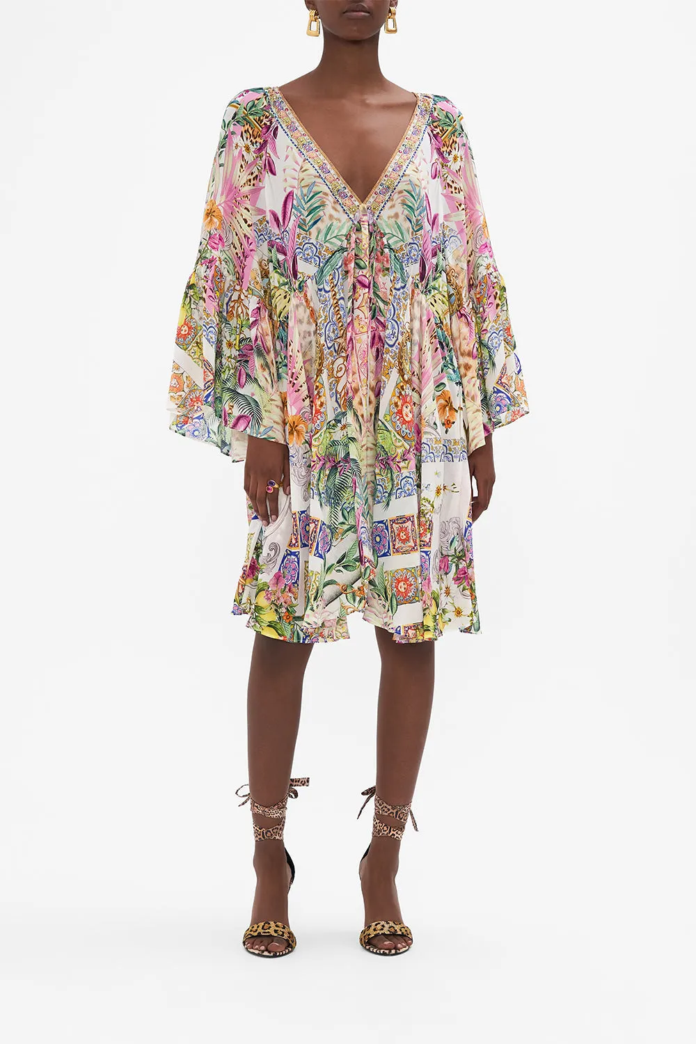 A-LINE RUFFLE SLEEVE DRESS FLOWERS OF NEPTUNE sold by Camilla