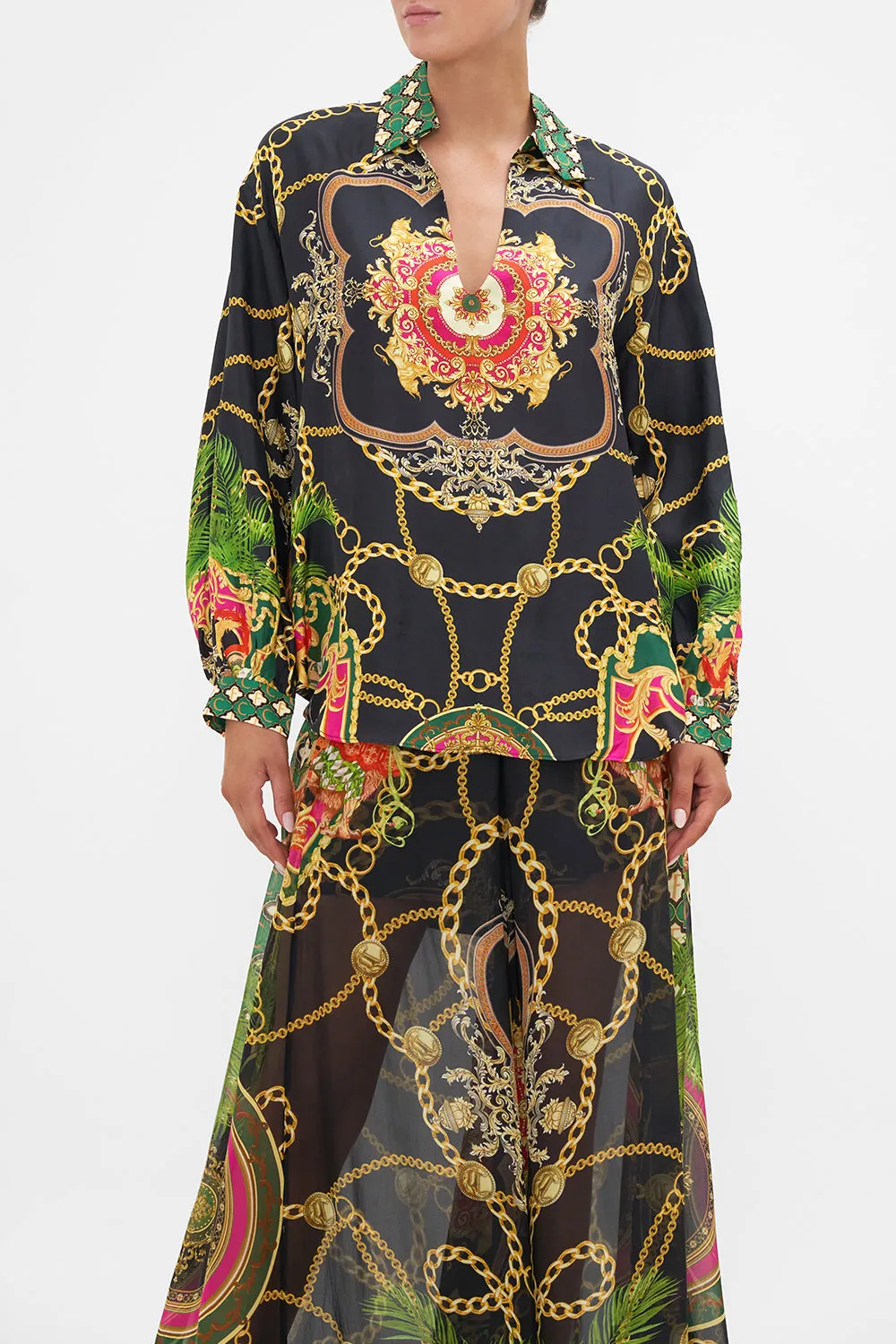 V-NECK BLOUSE WITH COLLAR JEALOUSY AND JEWELS sold by Camilla product image thumbnail 4