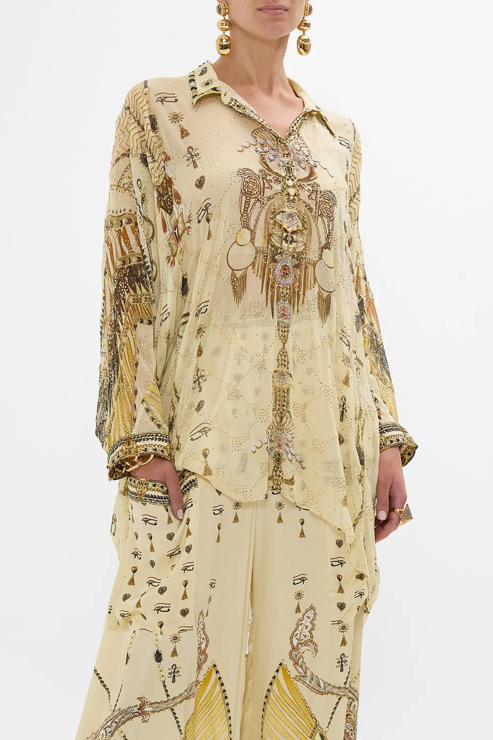 BADLA EMBELLISHED BUTTON UP DRAPED BACK TOP GATEWAY TO THE AFTERLIFE sold by Camilla product image thumbnail 5