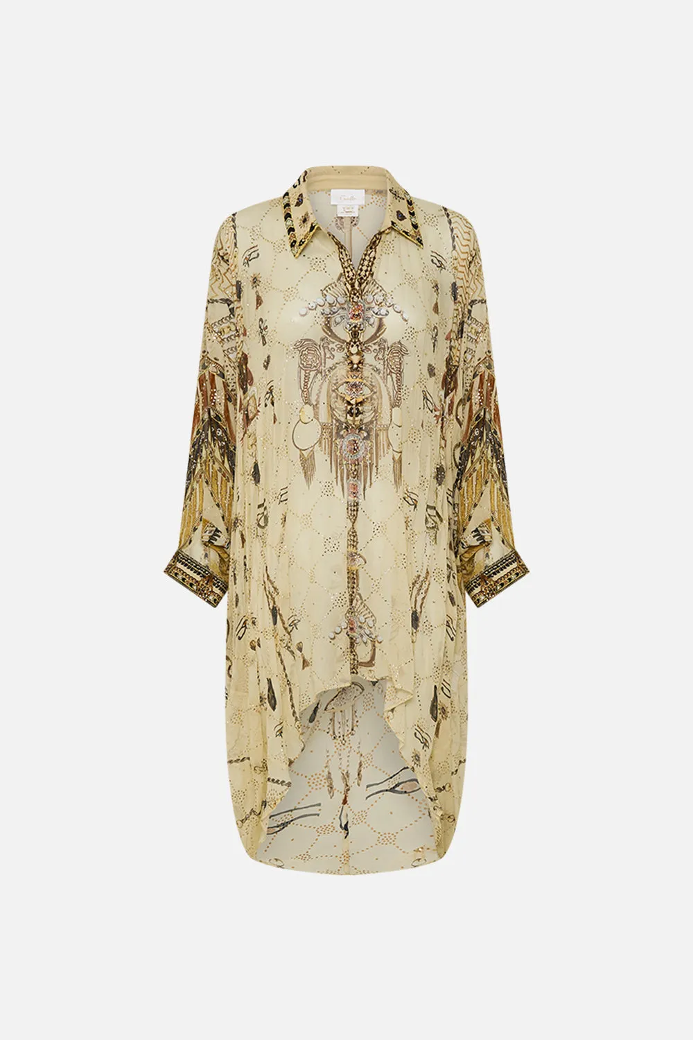 BADLA EMBELLISHED BUTTON UP DRAPED BACK TOP GATEWAY TO THE AFTERLIFE sold by Camilla product image thumbnail 3