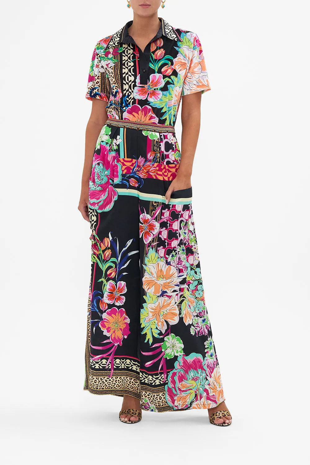 WIDE LEG TROUSER WITH FRONT POCKETS PRINTED PRIMA VERA sold by Camilla