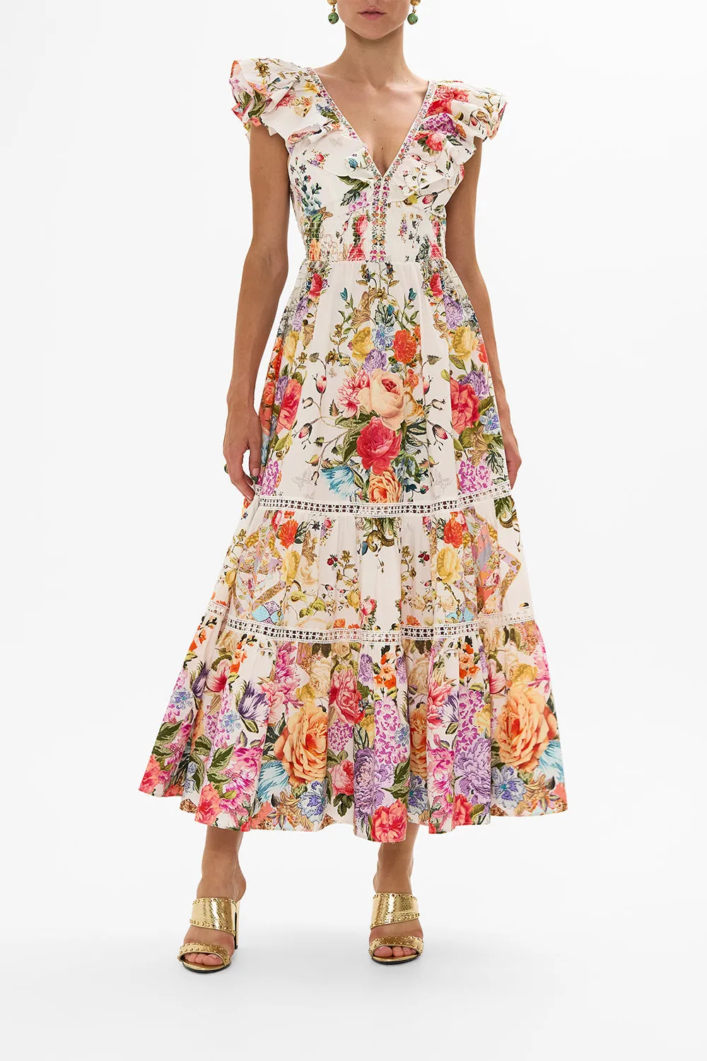 TIERED DRESS WITH NECK FRILL SEW YESTERDAY sold by Camilla