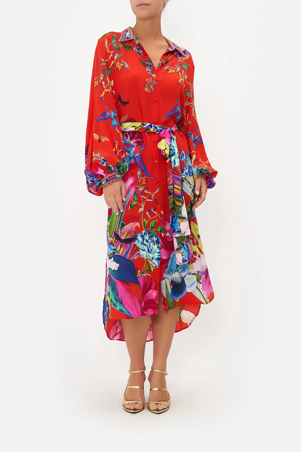 HIGH LOW MIDI SHIRT DRESS BIRDS OF A FEATHER sold by Camilla