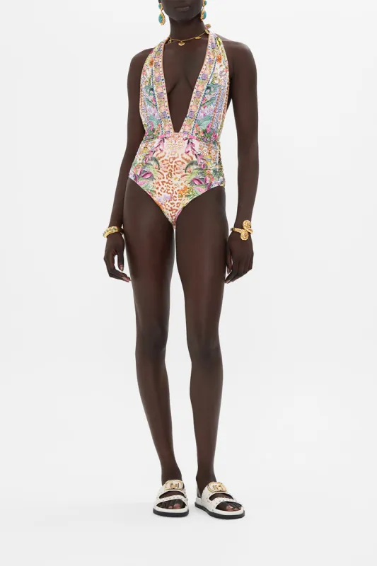 PLUNGE NECK HALTER ONE PIECE FLOWERS OF NEPTUNE sold by Camilla