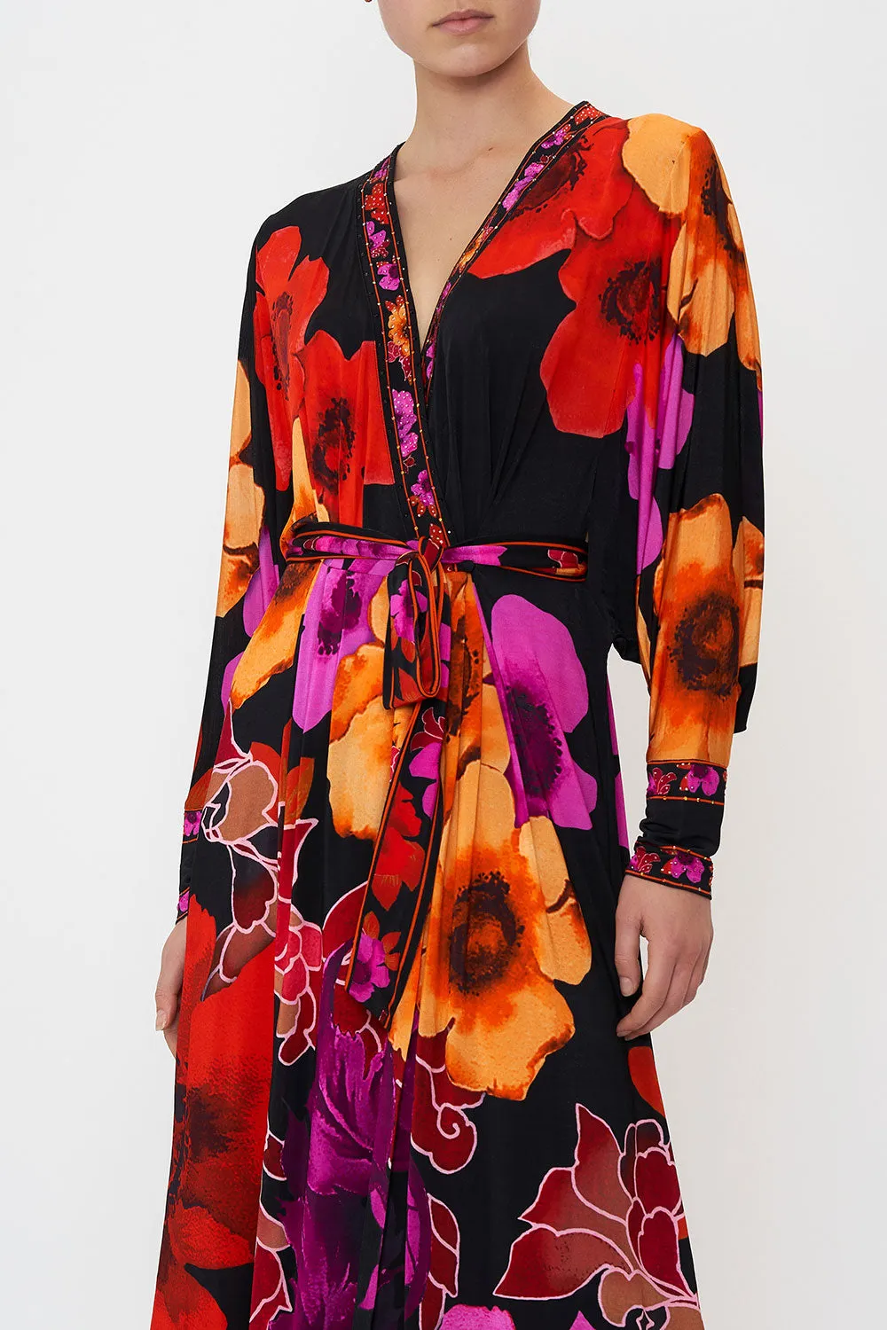 JERSEY WRAP DRESS WITH EXAGGERATED BLOUSON SLEEVE MIDNIGHT POPPY sold by Camilla product image thumbnail 5