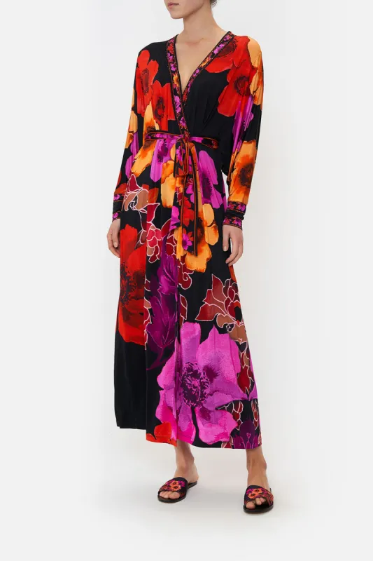 JERSEY WRAP DRESS WITH EXAGGERATED BLOUSON SLEEVE MIDNIGHT POPPY sold by Camilla