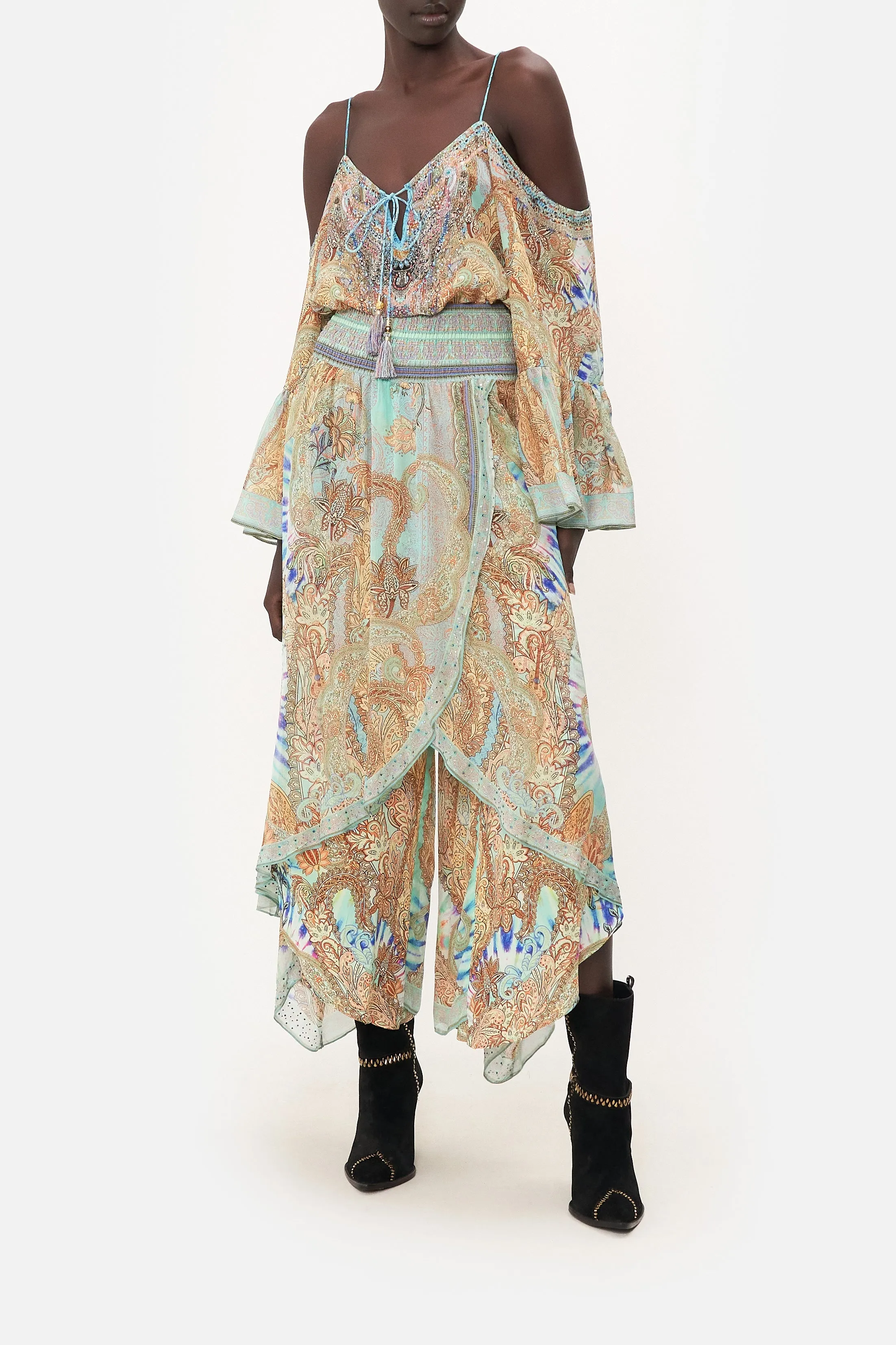 CROSS OVERLAY PANT MAKE LOVE NOT WAR sold by Camilla