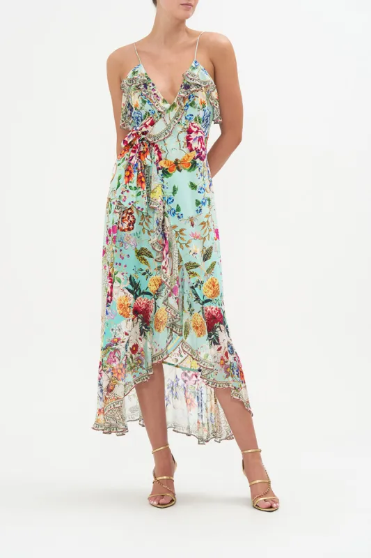 LONG WRAP DRESS WITH FRILL HONEY HONEY sold by Camilla